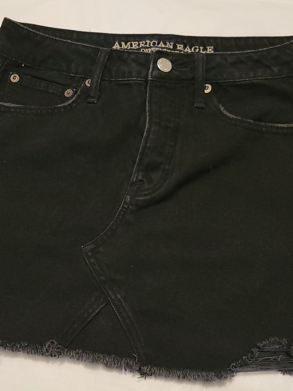 American Eagle Outfitters Black High-Rise Button-Fly Denim Skirt